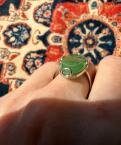 Uk size Q, silver plated ring with green unknown stone
