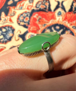 Uk size Q, silver plated ring with green unknown stone