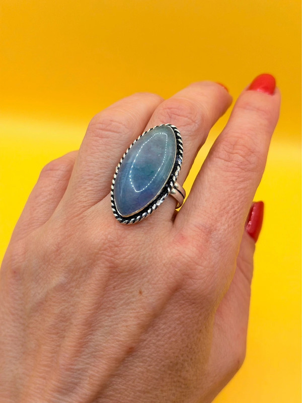 Moss Agate 925 Silver Ring US Q