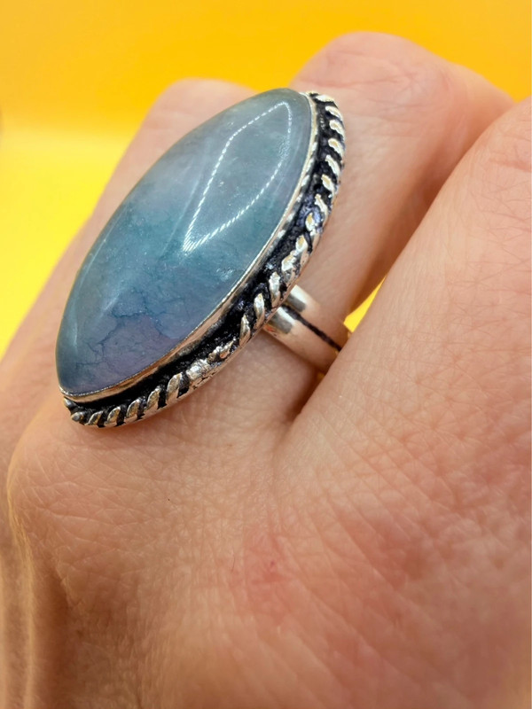 Moss Agate 925 Silver Ring US Q
