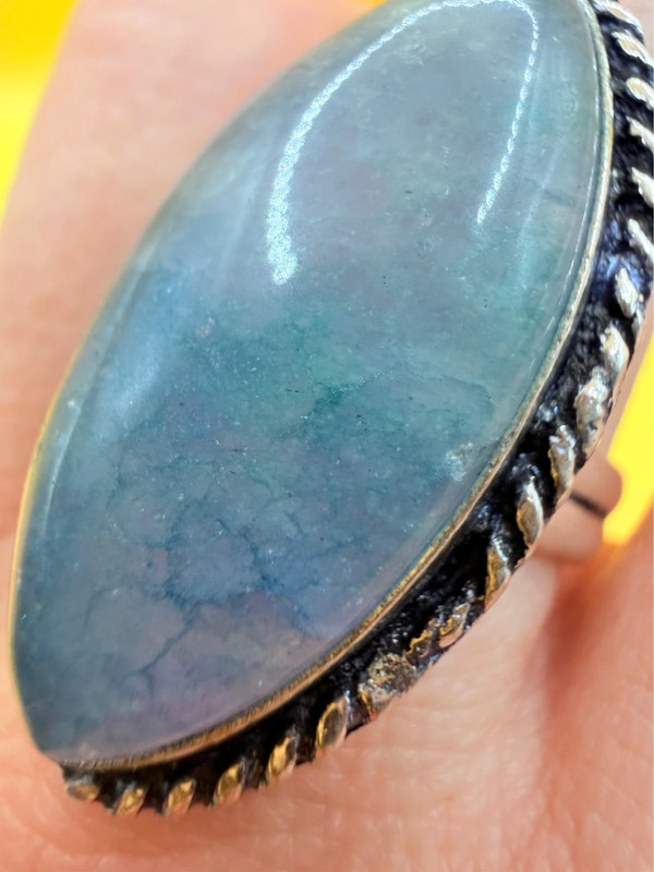 Moss Agate 925 Silver Ring US Q