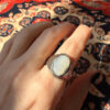 Men’s Eastern-style ring nickel ring, size Q,wight agate (Zard Aqeeq)