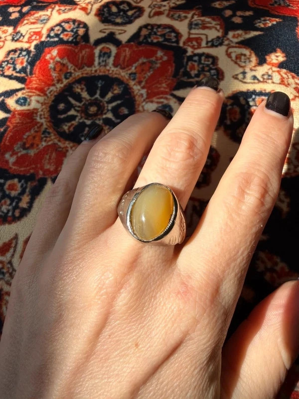 Men’s Eastern-style ring nickel ring, size U, with yellow agate (Zard Aqeeq).