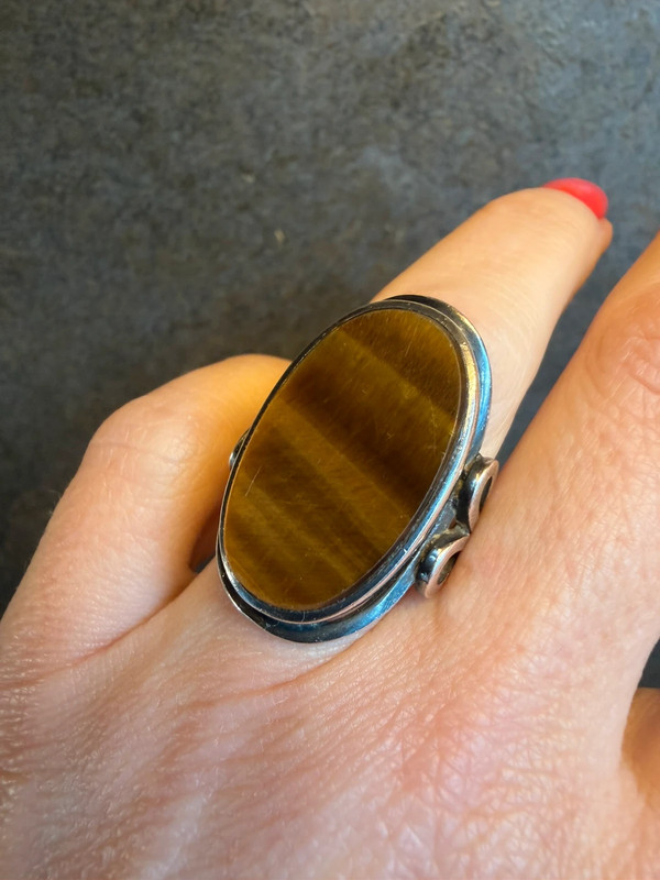 Vintage sterling silver ring Uk size K oval-shaped Tiger's Eye