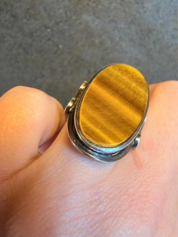 Vintage sterling silver ring Uk size K oval-shaped Tiger's Eye