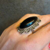 An incredibly beautiful vintage ring with black onyx, size R, sterling silver
