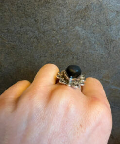 An incredibly beautiful vintage ring with black onyx, size R, sterling silver