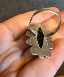 An incredibly beautiful vintage ring with black onyx, size R, sterling silver