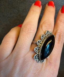 An incredibly beautiful vintage ring with black onyx, size R, sterling silver