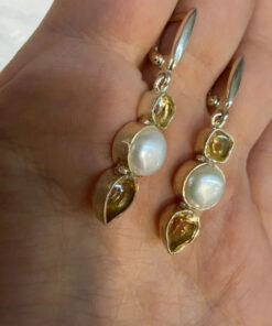 Silver earrings with citrine and pearls#43