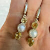 Silver earrings with citrine and pearls#43