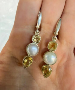 Silver earrings with citrine and pearls#43