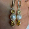 Silver earrings with citrine and pearls#43