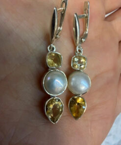 Silver earrings with citrine and pearls
