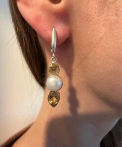 Silver earrings with citrine and pearls