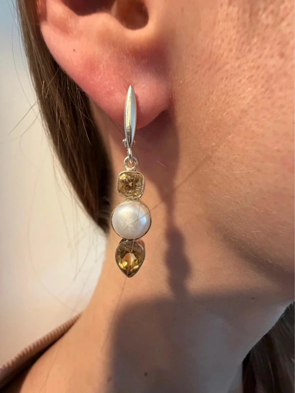 Silver earrings with citrine and pearls#43