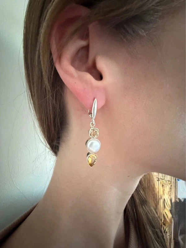 Silver earrings with citrine and pearls#43