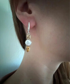 Silver earrings with citrine and pearls