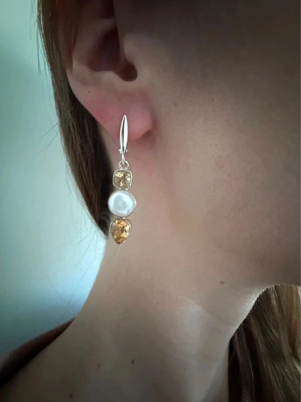 Silver earrings with citrine and pearls#43