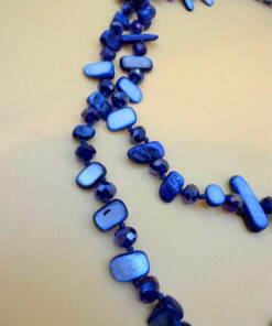 Avalaya Two Row Layered Blue Shell Nugget and Glass Crystal Bead Necklace/ 80cm Long