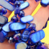 Avalaya Two Row Layered Blue Shell Nugget and Glass Crystal Bead Necklace/ 80cm Long