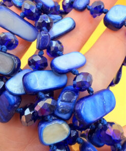 Avalaya Two Row Layered Blue Shell Nugget and Glass Crystal Bead Necklace/ 80cm Long