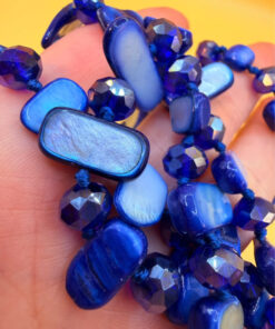 Avalaya Two Row Layered Blue Shell Nugget and Glass Crystal Bead Necklace/ 80cm Long