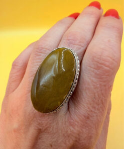 Yellow Mookaite 925 Silver Plated Ring Uk size P