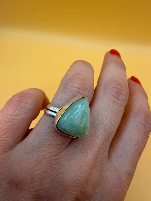 Hememorphite Larimar 925 Silver Plated Ring Uk size L1/2