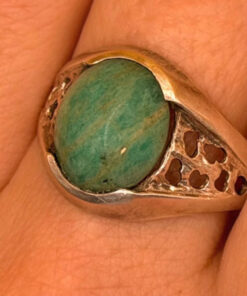 Vintage Silver Mark Sterling Silver Natural Amazonite Solitaire Ring -UK Size S1/2