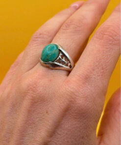 Vintage Silver Mark Sterling Silver Natural Amazonite Solitaire Ring -UK Size S1/2