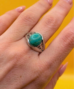 Vintage Silver Mark Sterling Silver Natural Amazonite Solitaire Ring -UK Size S1/2