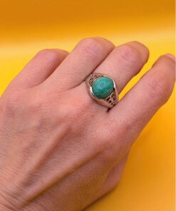 Vintage Silver Mark Sterling Silver Natural Amazonite Solitaire Ring -UK Size S1/2