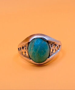 Vintage Silver Mark Sterling Silver Natural Amazonite Solitaire Ring -UK Size S1/2