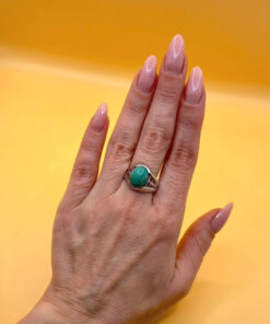 Vintage Silver Mark Sterling Silver Natural Amazonite Solitaire Ring -UK Size S1/2