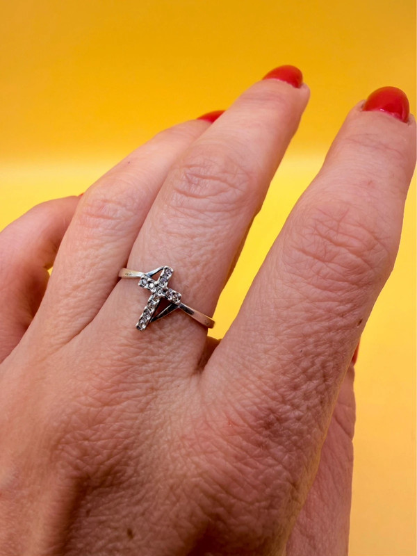 Sterling silver ring cross Uk sizeP#35