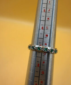 Stunning sterling silver ring with green stones Uk size O