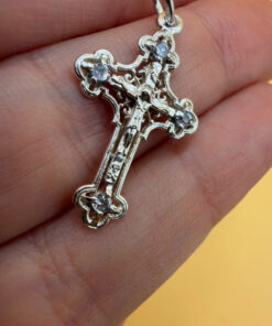 Sterling silver religious protective cross with four stones #143