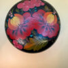Russian Hand Painted Trinket Box Black Lacquer Round Vintage USSR Floral