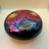 Russian Hand Painted Trinket Box Black Lacquer Round Vintage USSR Floral