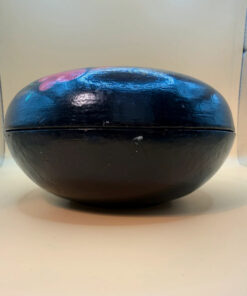 Russian Hand Painted Trinket Box Black Lacquer Round Vintage USSR Floral