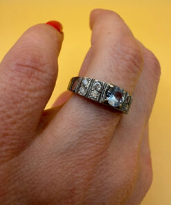 Sterling silver ring with lab blue topaz Uk size N#117