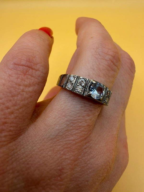 Sterling silver ring with lab blue topaz Uk size N#117