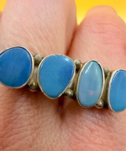 Double Finger Ring (Knuckle Ring), UK Sizes M,P, Featuring Natural Opal