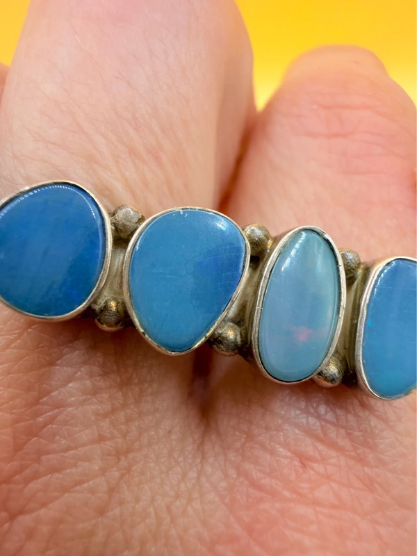 Double Finger Ring (Knuckle Ring), UK Sizes M,P, Featuring Natural Opal