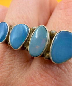 Double Finger Ring (Knuckle Ring), UK Sizes M,P, Featuring Natural Opal