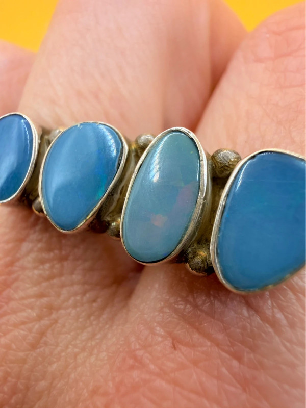 Double Finger Ring (Knuckle Ring), UK Sizes M,P, Featuring Natural Opal