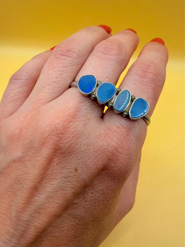 Double Finger Ring (Knuckle Ring), UK Sizes M,P, Featuring Natural Opal