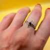 Religious ring with a cross and a blue stone, size N with the engraving: “Save and protect”#46
