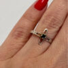 Religious ring with a cross and a blue stone, size N with the engraving: “Save and protect”#46